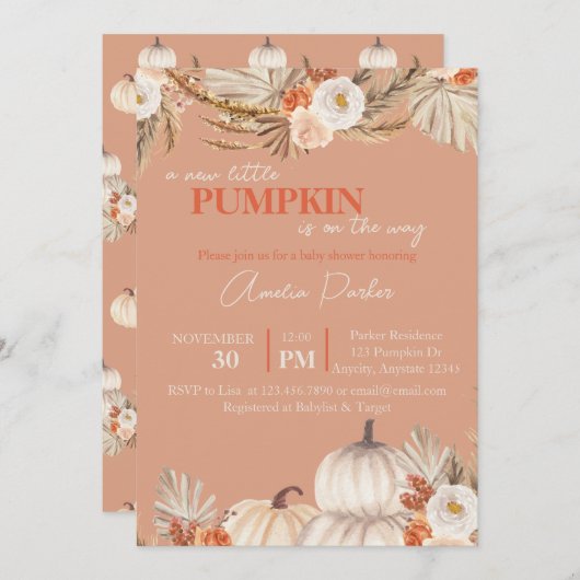Boho Pumpkin Baby shower-uitnodiging Kaart (Voorkant / Achterkant)