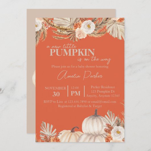 Boho Pumpkin Baby shower-uitnodiging Kaart (Voorkant / Achterkant)