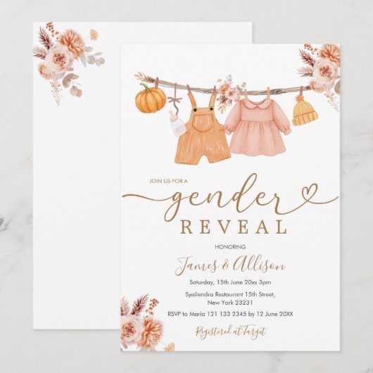 Boho Pumpkin Babykleding Geslacht onthullen Kaart (Voorkant / Achterkant)