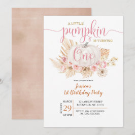 Boho Pumpkin First Birthday Invitation Kaart