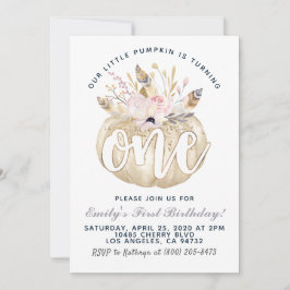 Boho Pumpkin First Birthday Invitation Kaart