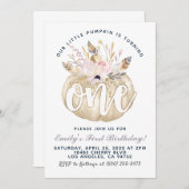Boho Pumpkin First Birthday Invitation Kaart (Voorkant / Achterkant)