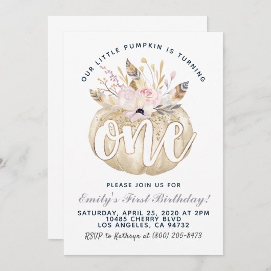 Boho Pumpkin First Birthday Invitation Kaart (Voorkant / Achterkant)