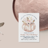 Boho Pumpkin First Birthday Invitation Kaart