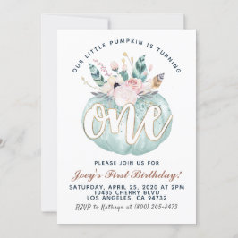 Boho Pumpkin First Birthday Invitation Kaart