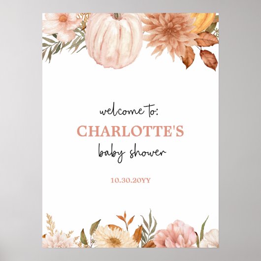 Boho Pumpkin Floral Herfst Baby shower Welkom Poster (Voorkant)