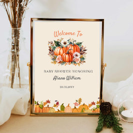 Boho Pumpkin Floral Herfst Baby shower Welkom Poster