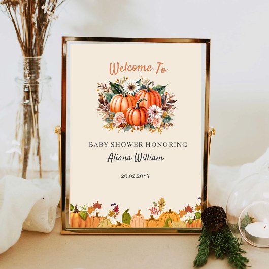 Boho Pumpkin Floral Herfst Baby shower Welkom Poster