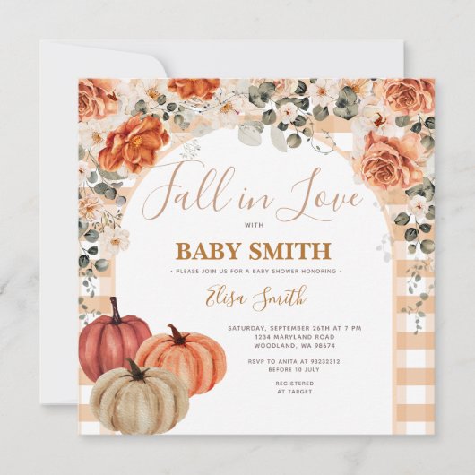 Boho Pumpkin Gingham Herfst in liefde Baby shower Kaart (Voorkant)
