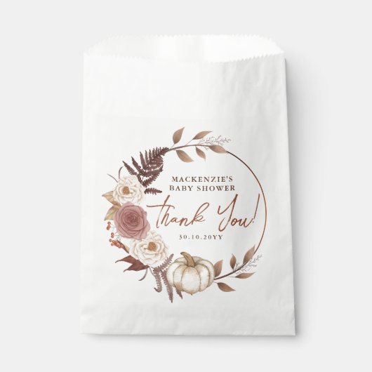 Boho Pumpkin Herfst Autumn Floral Girl Baby shower Bedankzakje (Voorkant)