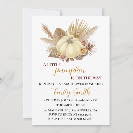 Boho Pumpkin Herfst Baby shower Uitnodiging (Voorkant)