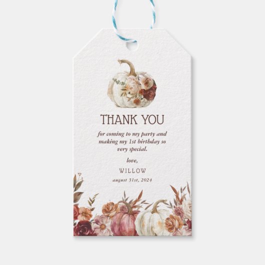 Boho Pumpkin Herfst Bloom Verjaardagsgunst Cadeaulabel (Voorkant)