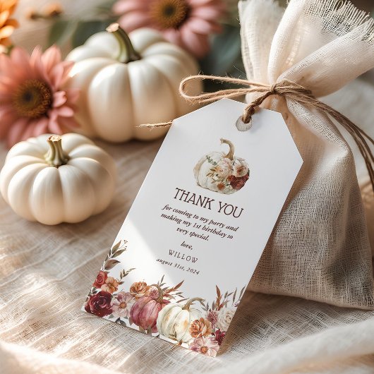 Boho Pumpkin Herfst Bloom Verjaardagsgunst Cadeaulabel