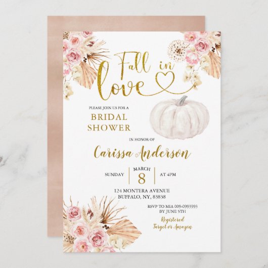 Boho Pumpkin Herfst in Love Bridal Shower Uitnodig Kaart (Voorkant / Achterkant)