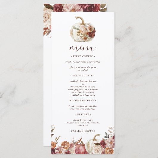 Boho Pumpkin Herfstbloei Verjaardag Menu (Voorkant / Achterkant)