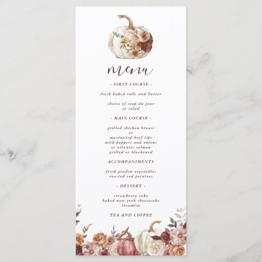 Boho Pumpkin Herfstbloei Verjaardag Menu (Voorkant)