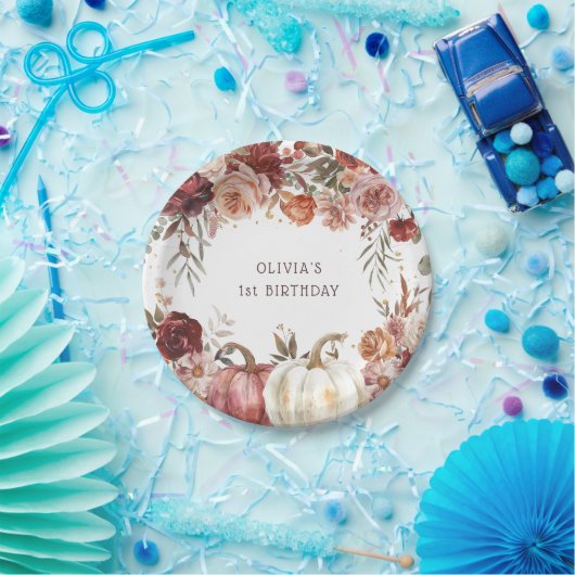 Boho Pumpkin Herfstbloei Verjaardag Papieren Bordje (Feest)