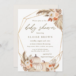 Boho Pumpkin Pampas Grass Floral Baby shower Invi Kaart