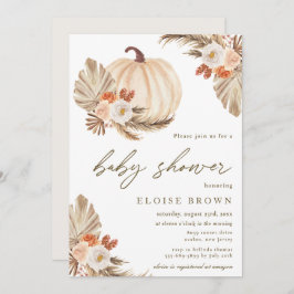 Boho Pumpkin Pampas Grass Floral Baby shower  Kaart