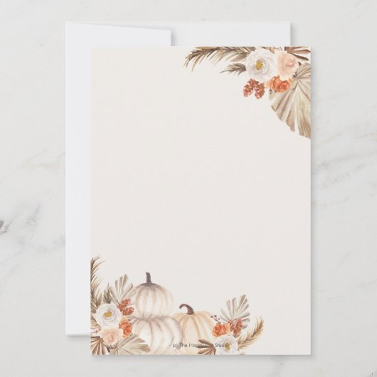 Boho Pumpkin Pampas Grass Herfst Baby shower Kaart (Achterkant)