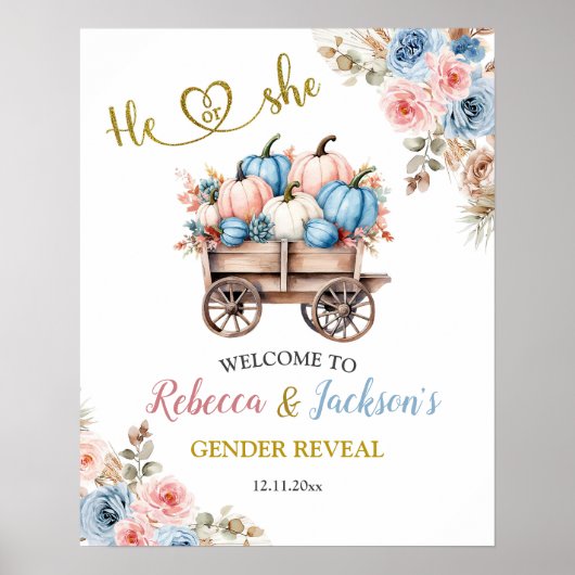 Boho Pumpkin Pampas Grass Hij of zij Gender Reveal Poster (Voorkant)