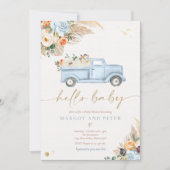 Boho Pumpkin Pickup Truck Blue Boy Baby shower Kaart (Voorkant)