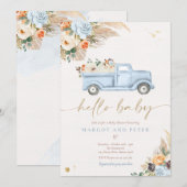 Boho Pumpkin Pickup Truck Blue Boy Baby shower Kaart (Voorkant / Achterkant)