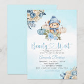 Boho Pumpkin Teddy Bear Blue Boy Beer Baby shower Kaart (Voorkant / Achterkant)