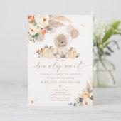 Boho Pumpkin Teddy Bear Gender Neutrale Baby showe Kaart (Staand voorkant)