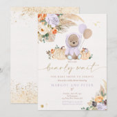 Boho Pumpkin Teddy Bear Lila Beer Baby shower Kaart (Voorkant / Achterkant)