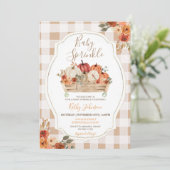 Boho Pumpkins Floral Gingham Herfst Baby Sprinkle Kaart (Staand voorkant)