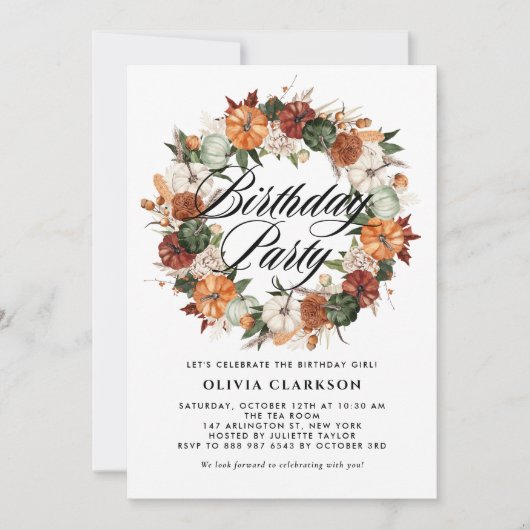 Boho Pumpkins Krans Herfst Verjaardagsfeest Kaart (Voorkant)