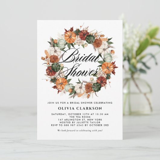 Boho Pumpkins Krans Herfst Vrijgezellenfeest Kaart (Staand voorkant)