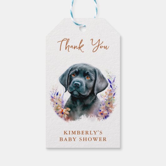 Boho Puppy Dog Terracotta Baby shower Dank u wel Cadeaulabel (Achterkant)