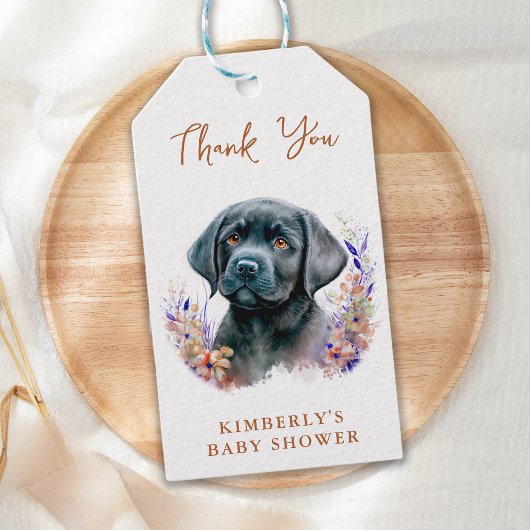 Boho Puppy Dog Terracotta Baby shower Dank u wel Cadeaulabel