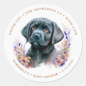 Boho Puppy Dog Terracotta Baby shower Dank u wel Ronde Sticker (Voorkant)