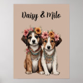 Boho Puppy's met Bloemen Poster (Voorkant)