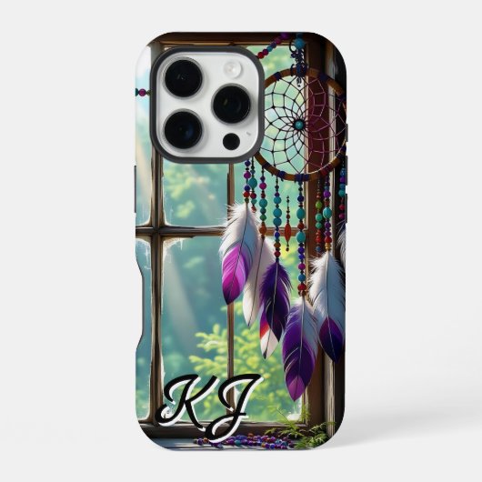 Boho Purple Dreamcatcher in Window Monogrammed iPhone Hoesje (Achterkant)