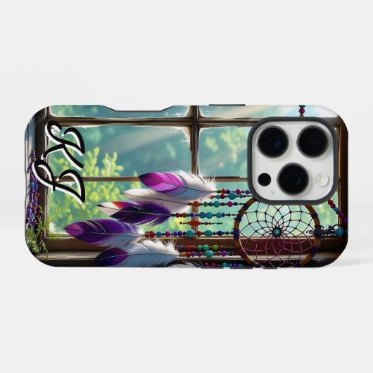 Boho Purple Dreamcatcher in Window Monogrammed iPhone Hoesje (Achterkant horizontaal)