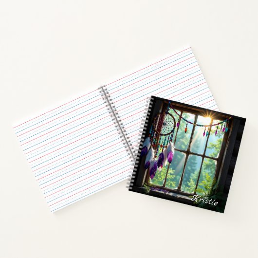 Boho Purple Dreamcatcher in Window  Personalized Notitieboek (Binnen)