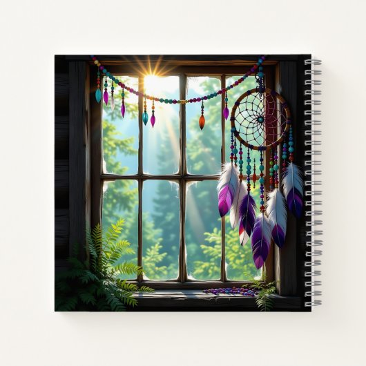 Boho Purple Dreamcatcher in Window  Personalized Notitieboek (Achterkant)