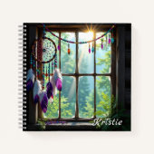 Boho Purple Dreamcatcher in Window  Personalized Notitieboek (Voorkant)