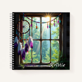Boho Purple Dreamcatcher in Window  Personalized Notitieboek