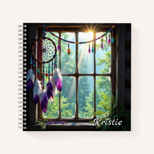 Boho Purple Dreamcatcher in Window  Personalized Notitieboek (Voorkant)