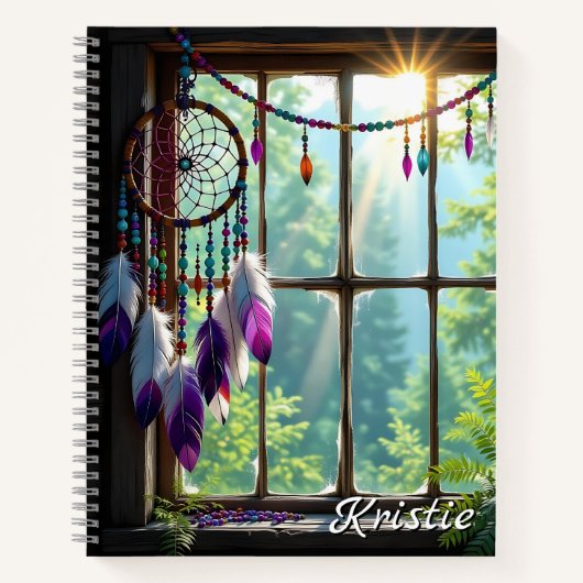 Boho Purple Dreamcatcher in Window  Personalized Notitieboek (Voorkant)