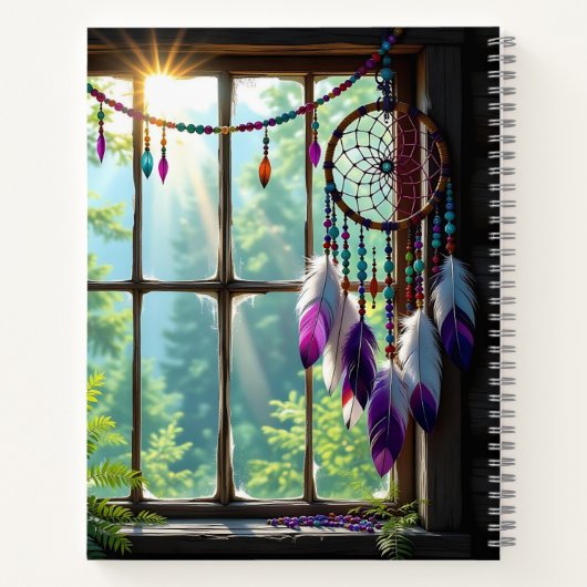 Boho Purple Dreamcatcher in Window  Personalized Notitieboek (Achterkant)