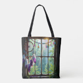 Boho Purple Dreamcatcher in Window Tote Bag (Achterkant)