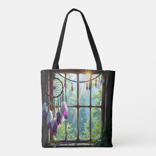 Boho Purple Dreamcatcher in Window Tote Bag (Achterkant)