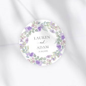 Boho Purple Floral Couples Names Wedding Ronde Sticker