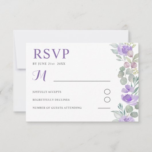 Boho Purple Floral Eucalyptus Wedding RSVP (Voorkant)